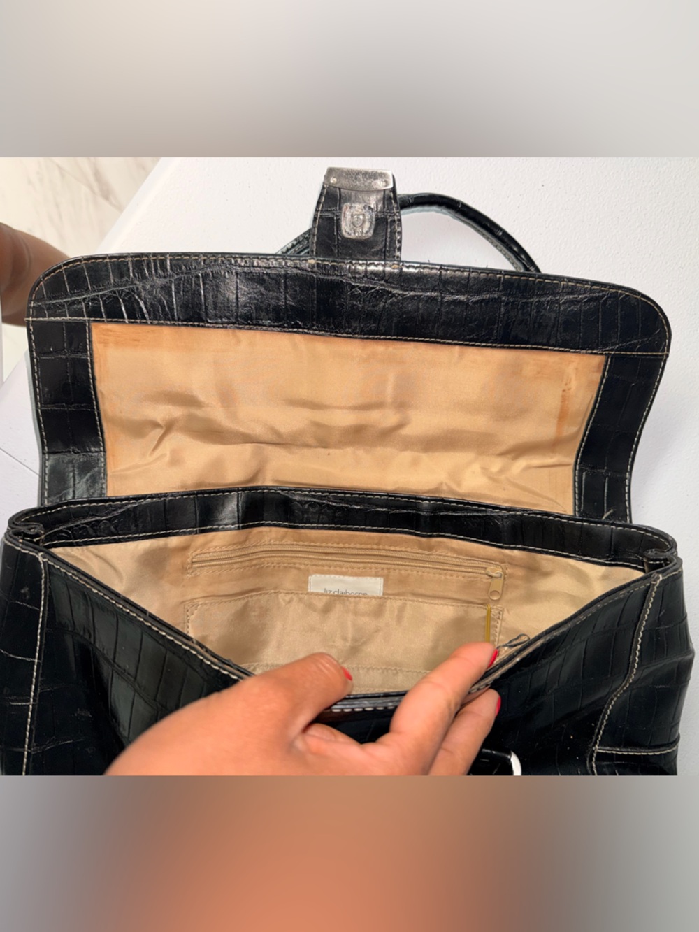 Liz Claiborne Black Croc-Embossed Shoulder Tote - Picture 10 of 16
